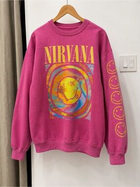 Urban Outfitters Hot Pink Multicolor Nirvana Graphic Crewneck